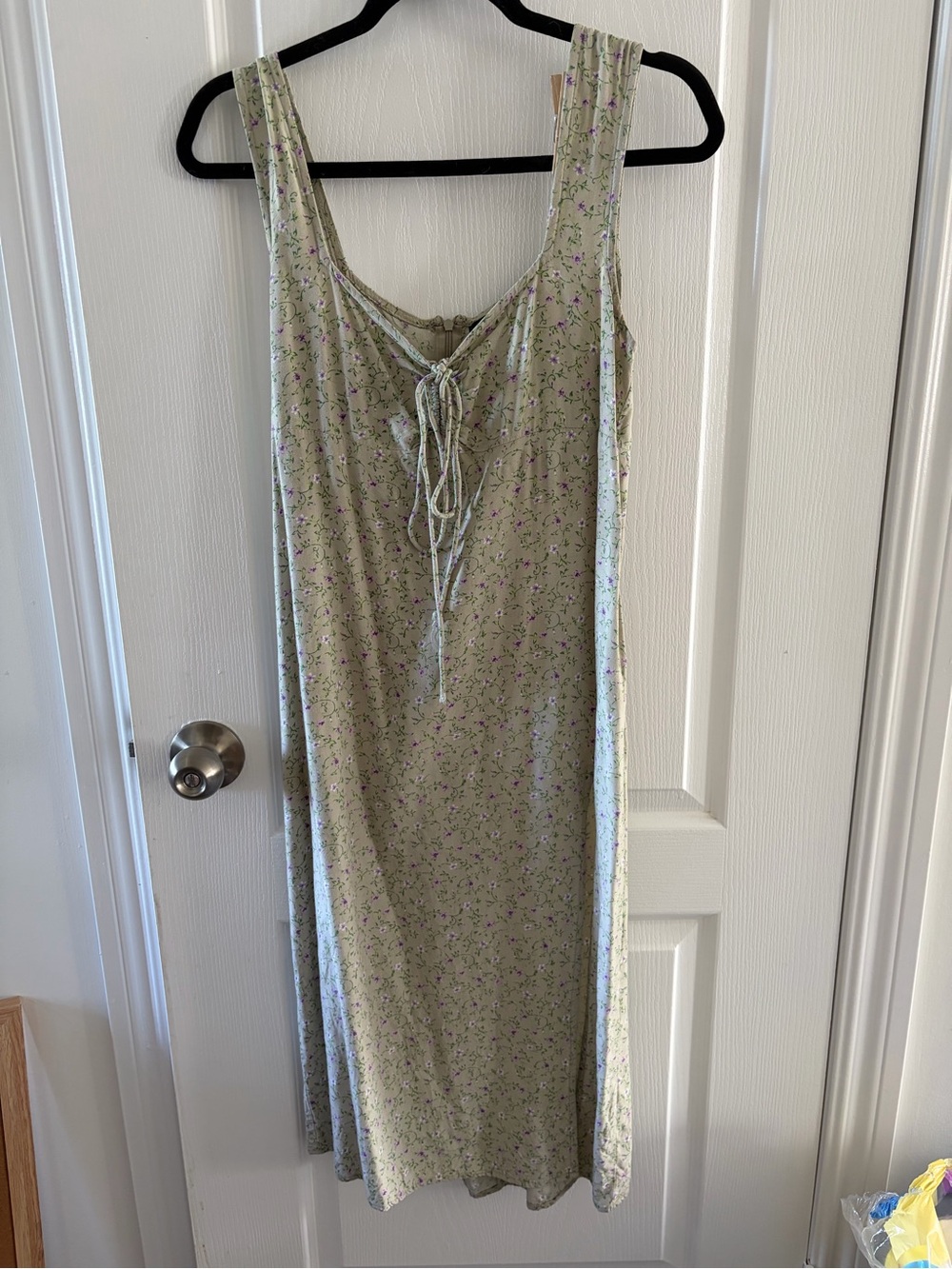 Motel Rocks Olive Floral Lace-Up Slip Dress with Purple Blossoms y2k preppy